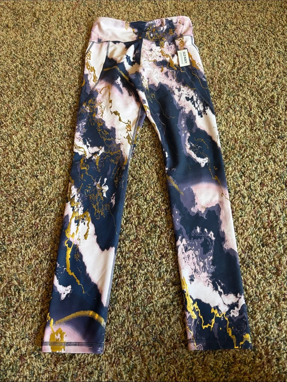 Old Navy XL Marble-Effect Girls Leggings in Navy, Mint, Pink & Gold